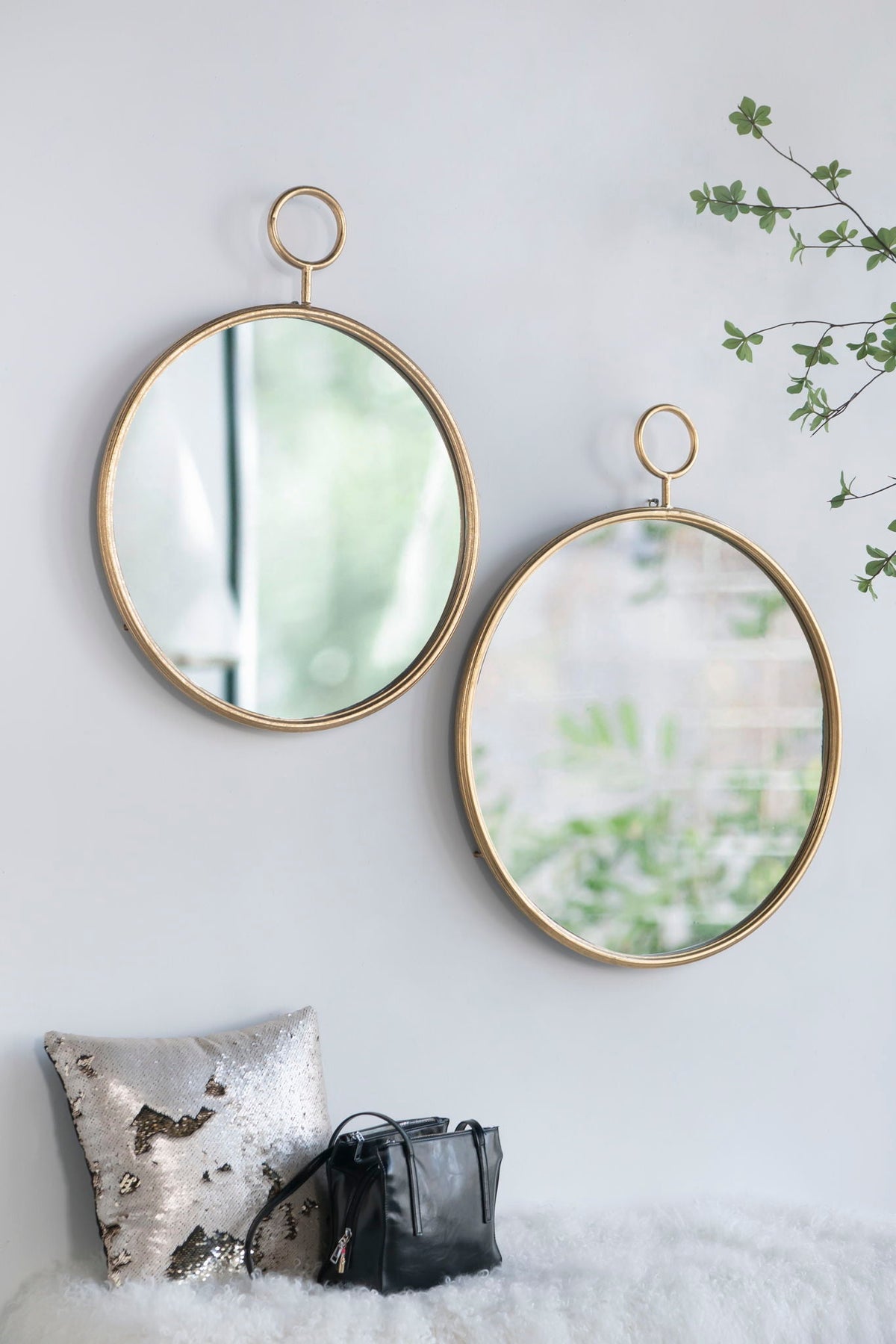 Gray Circle Wall Mirror with Iron Frame - Modern Accent for Living Room