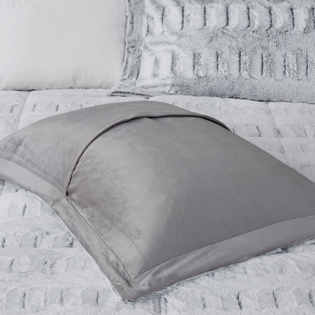 Twin/Twin XL Faux Fur Comforter Mini Set with Hypoallergenic Fill - Grey