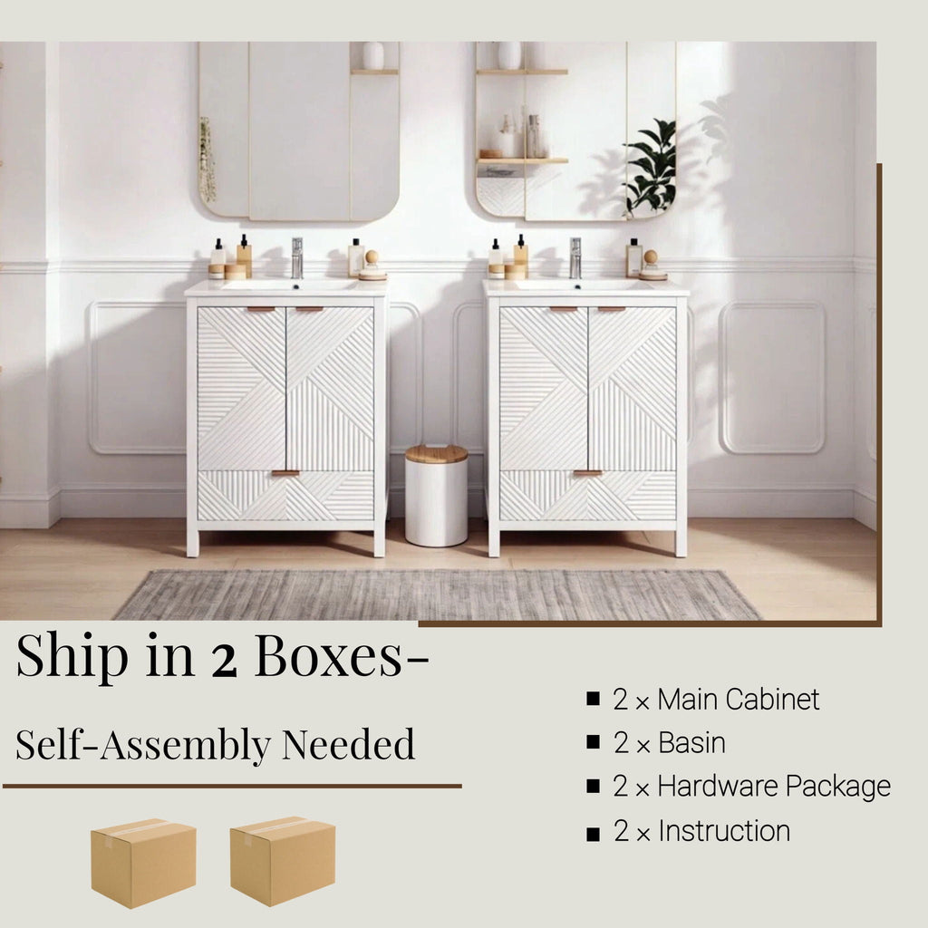 Modern Bathroom Vanity with Sink Combo – Compact Storage - Dark Brown or White