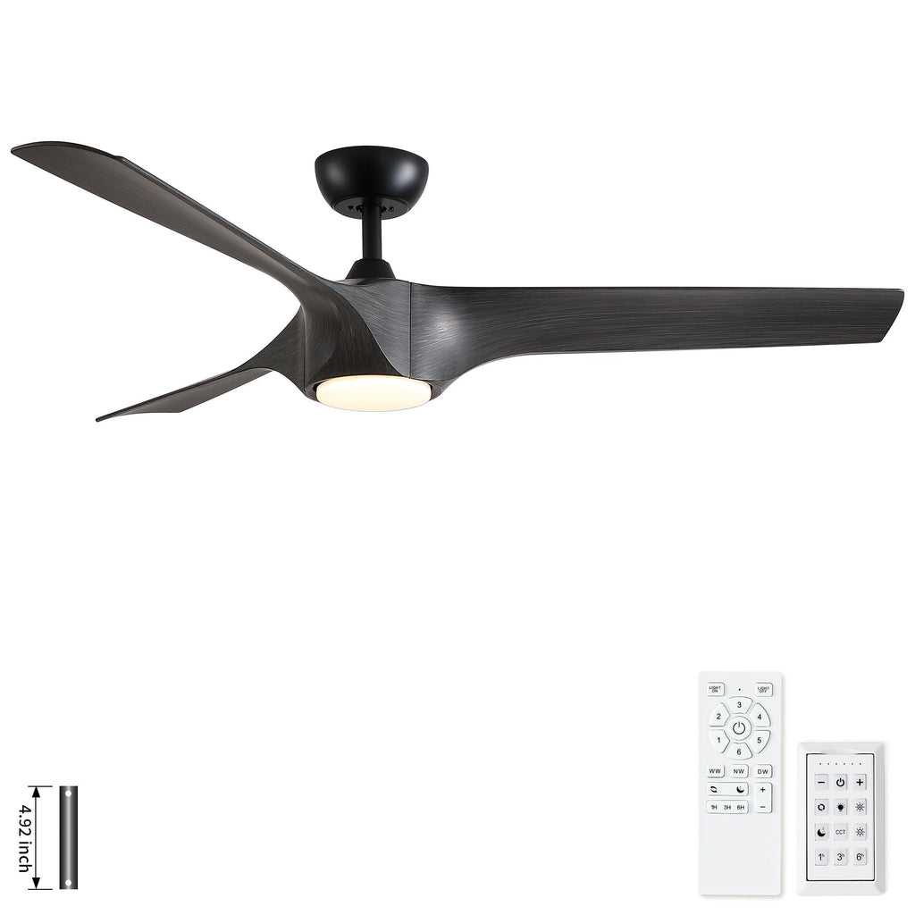 Reversible Quiet Motor Ceiling Fan Light with ABS Blades - Black