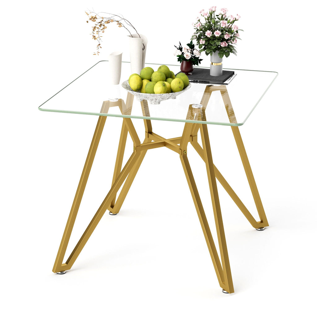 Modern Glass Dining Table with Metal Legs - Gold