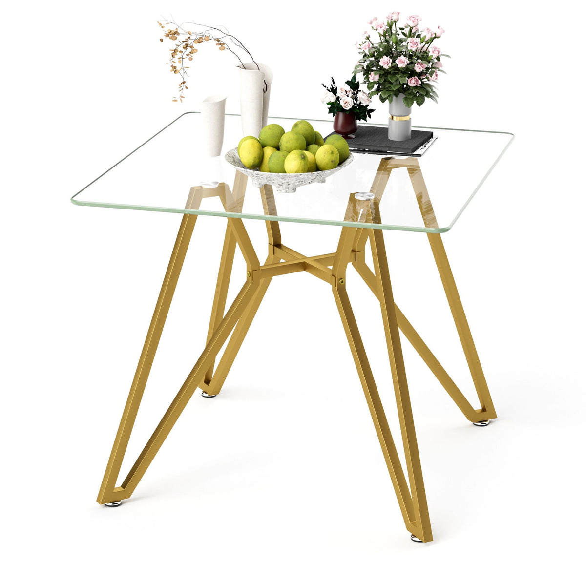 Modern Glass Dining Table with Metal Legs - Gold