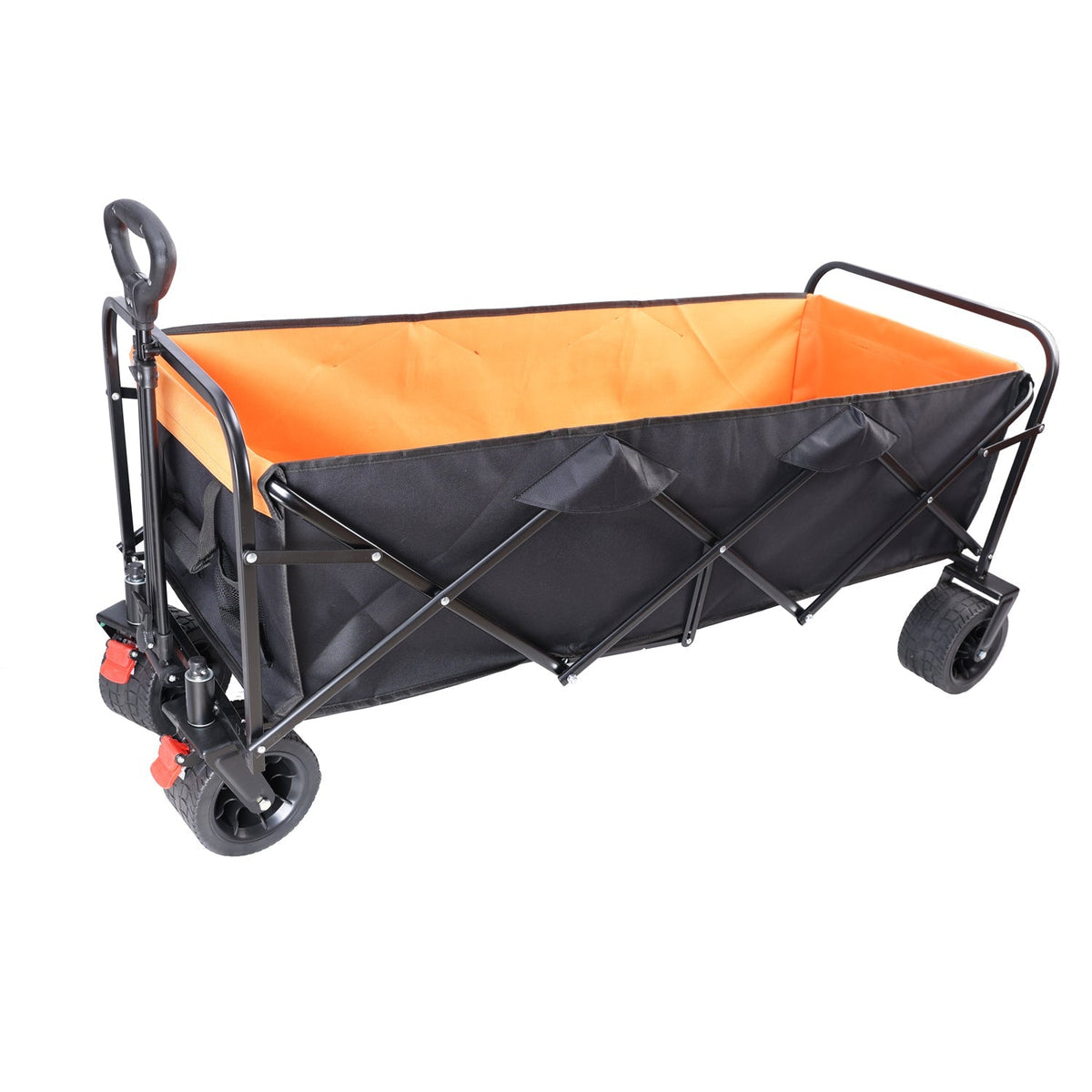 Large Capacity Folding Outdoor Wagon Cart with Extender - Black & Orange