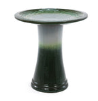 17" Ceramic Bird Bath with Swirl Pattern Pedestal - Grass Green