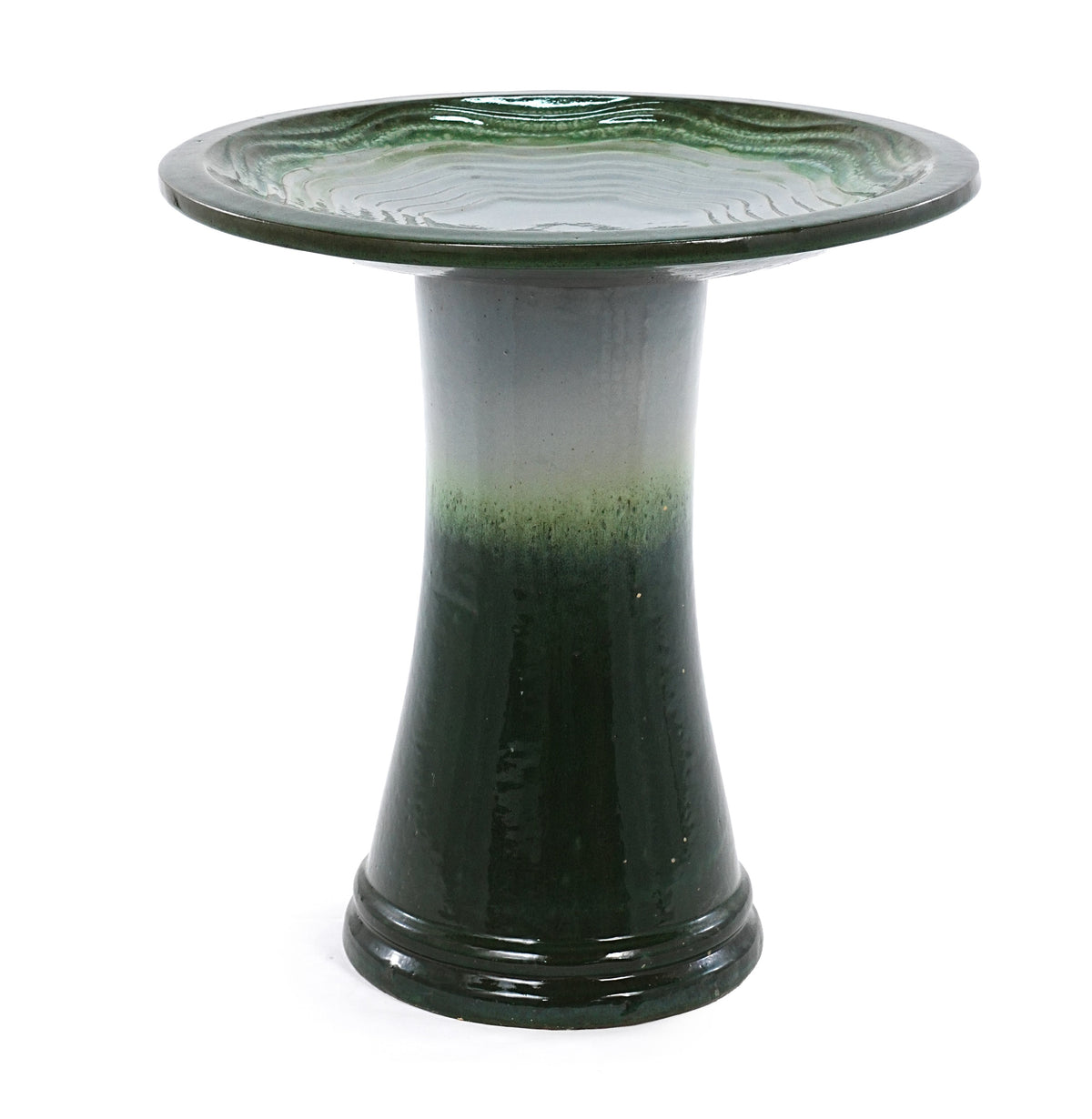 17" Ceramic Bird Bath with Swirl Pattern Pedestal - Grass Green