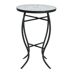 Outdoor Round Side Table With Mosaic Style Top And Curved Iron Legs