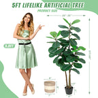 Artificial Fiddle Leaf Fig Tree 5FT with Planter - Green