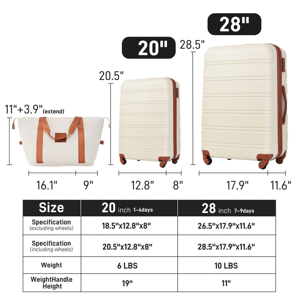 Lightweight Hardshell Luggage Set 2 Piece with TSA Lock - Black, White or Pink