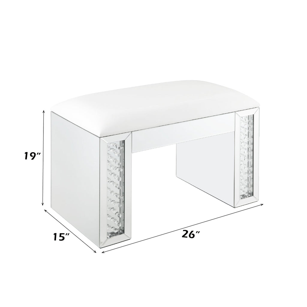 Nysa Rectangular Armless Stool with Mirrored Glass Base - Faux Leather