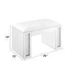 Nysa Rectangular Armless Stool with Mirrored Glass Base - Faux Leather