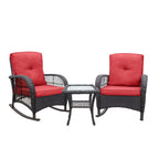 Outdoor Wicker Rocker Patio Bistro Set with Glass Top Table - Red