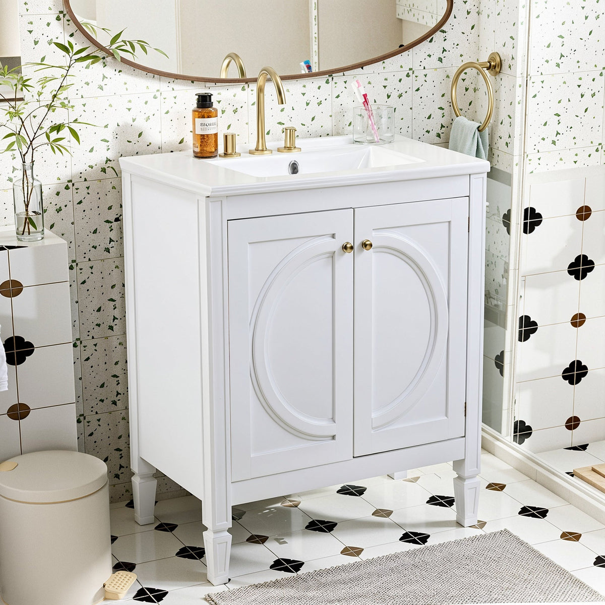 30" No Assembly Needed Vintage Bathroom Vanity with Spacious Storage - Vintage Finish
