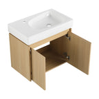 Modern Bathroom Vanity with Ceramic Basin and Storage Cabinet - Light Brown, Black, or White