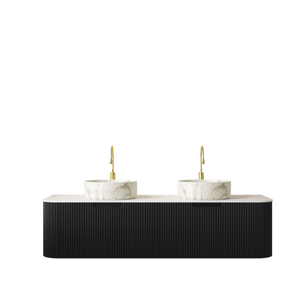 Dina 60" Bathroom Vanity with Sinks and Storage - Black, Carrara White, Stone White or Natural Wood, White