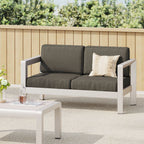 Outdoor Aluminum Loveseat with Deep Cushions - Silver
