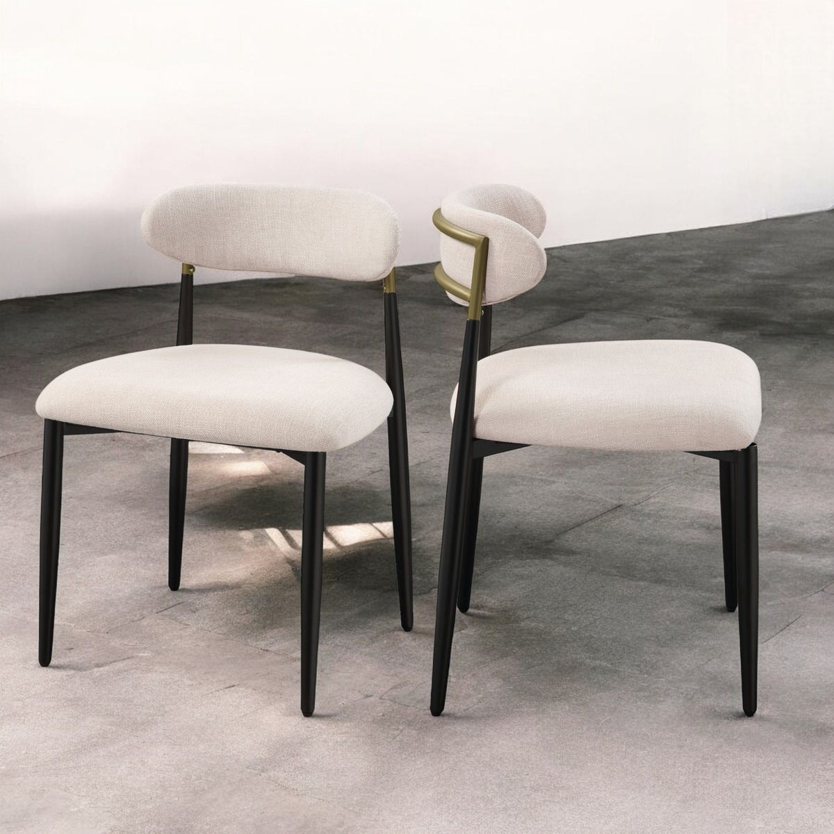 Side Chair Set with Metal Frame and Padded Armrests - Black or Beige