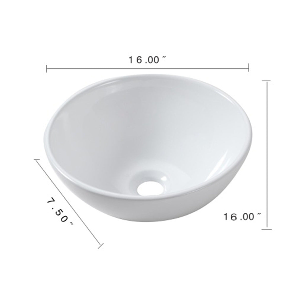 Modern Ceramic Circular Vessel Bathroom Sink with Stain Resistant Finish - White