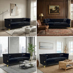 Mosharong-55 Velvet 3-Seater Sofa with Channel Tufting - Gray