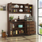 Large Kitchen Hutch Cabinet with Microwave Shelf - Walnut