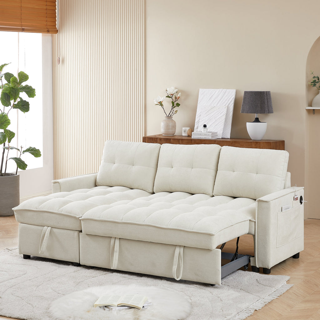 71.3" Reclining Sofa Bed with USB Ports - Chenille