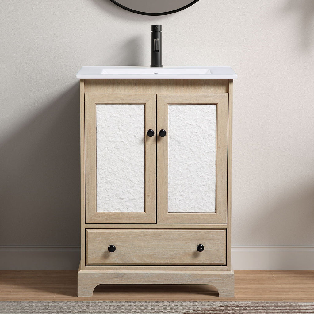 Bathroom Vanity with Porcelain Basin and 1 Drawer - Brown