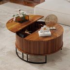 31.5" Round Coffee Table with Fluted Lift-Top Storage - Walnut