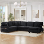 U-Shaped Upholstered Sectional Sofa with Movable Ottoman