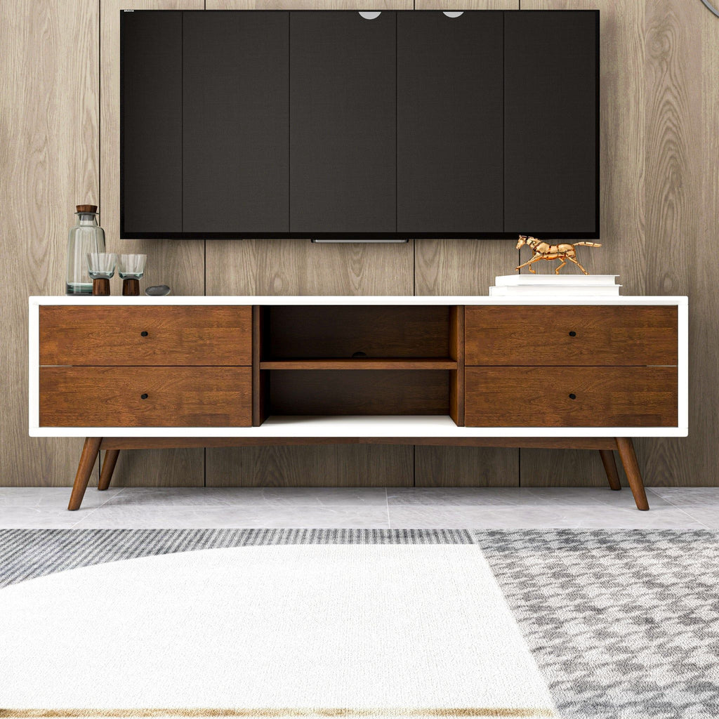 Modern TV Stand Up To 72" with Solid Wood Construction - White or Dark Brown
