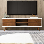 Modern TV Stand Up To 72" with Solid Wood Construction - White or Dark Brown