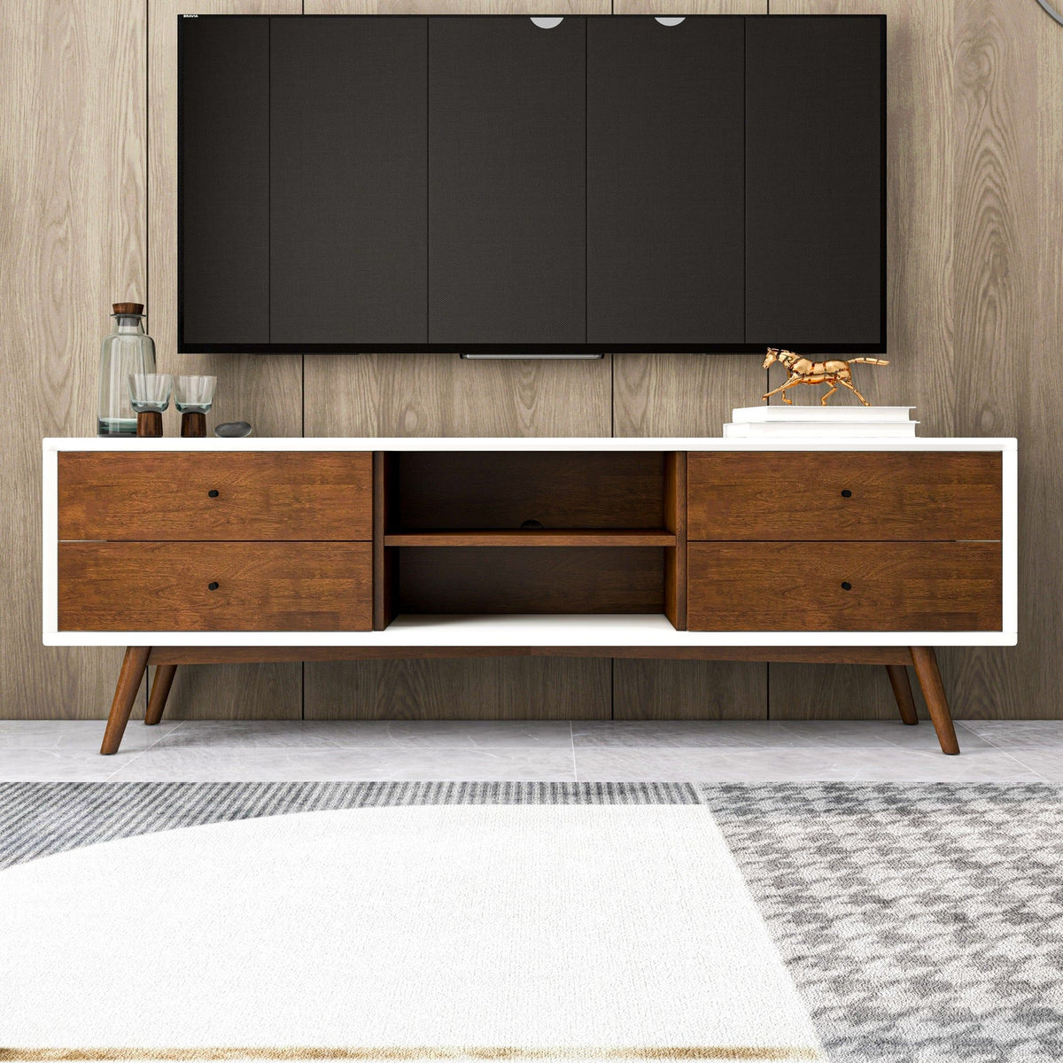 Modern TV Stand Up To 72" with Solid Wood Construction - White or Dark Brown