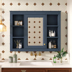 Wall Mounted Medicine Cabinet with Mirror and 6 Open Shelves - Multiple Colors