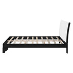 Queen Size Bed Frame with Upholstered Headboard - Black & White Pine