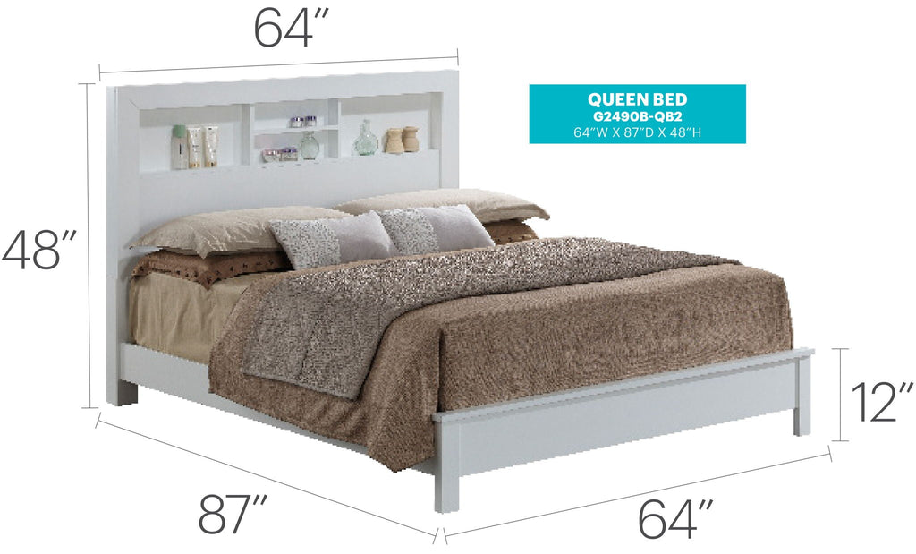 Transitional Storage Bed with Headboard Shelving - Multiple Colors