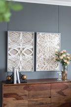 Leaf Shadow Box Wall Decor Set with Intricate Paper Design - White / Gray