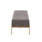 Luxury Upholstered Ottoman Bench with Channel Tufting and Metal Base - Gray