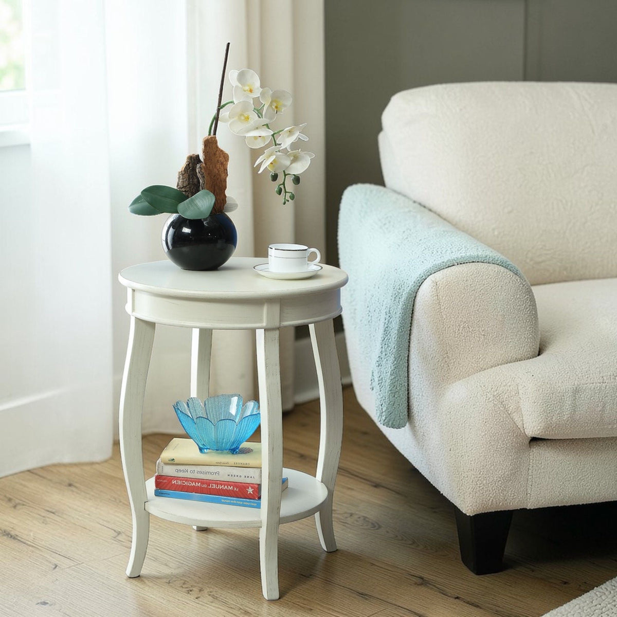 Storage Accent Table with Solid Wood Legs - Light Blue, Dark Brown, or White