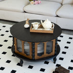 Round Storage Coffee Table with Fluted Glass Doors - Black or Dark Brown