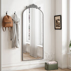 Vintage Arched Full Body Mirror with Carved Applique - Bronze or Pearl Silver