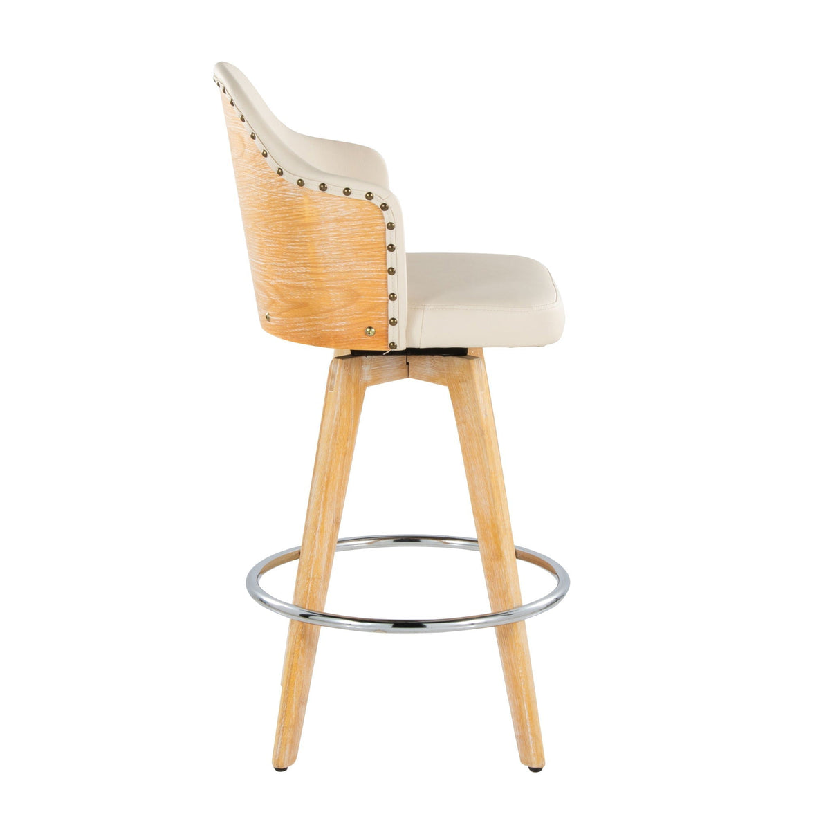 Contemporary Fixed Height Counter Stool with Bamboo Back & Swivel - Beige or Dark Gray
