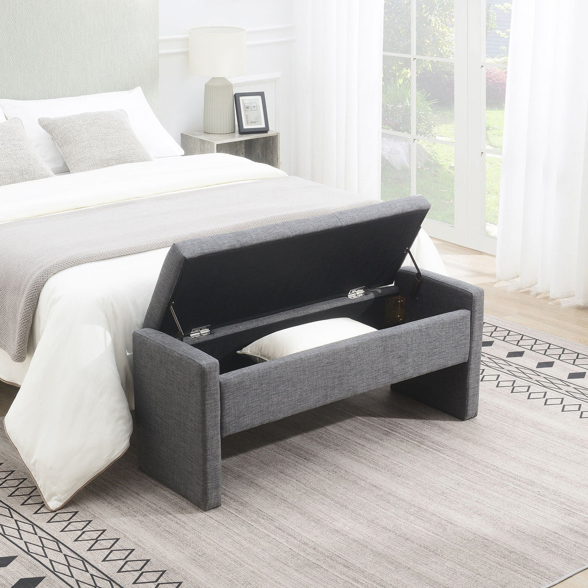 Modern Upholstered Large Bed End Bench with Hidden Storage - Multiple Colors