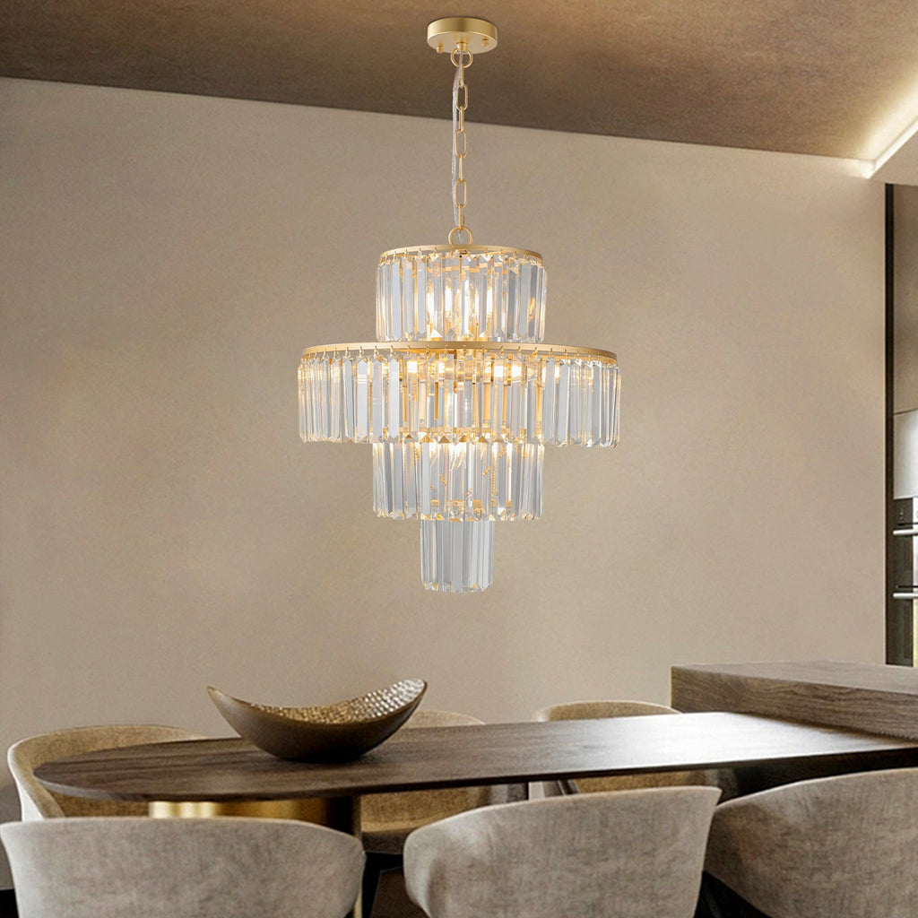 20' Modern Crystal Chandelier with 4-Tier Design - Gold