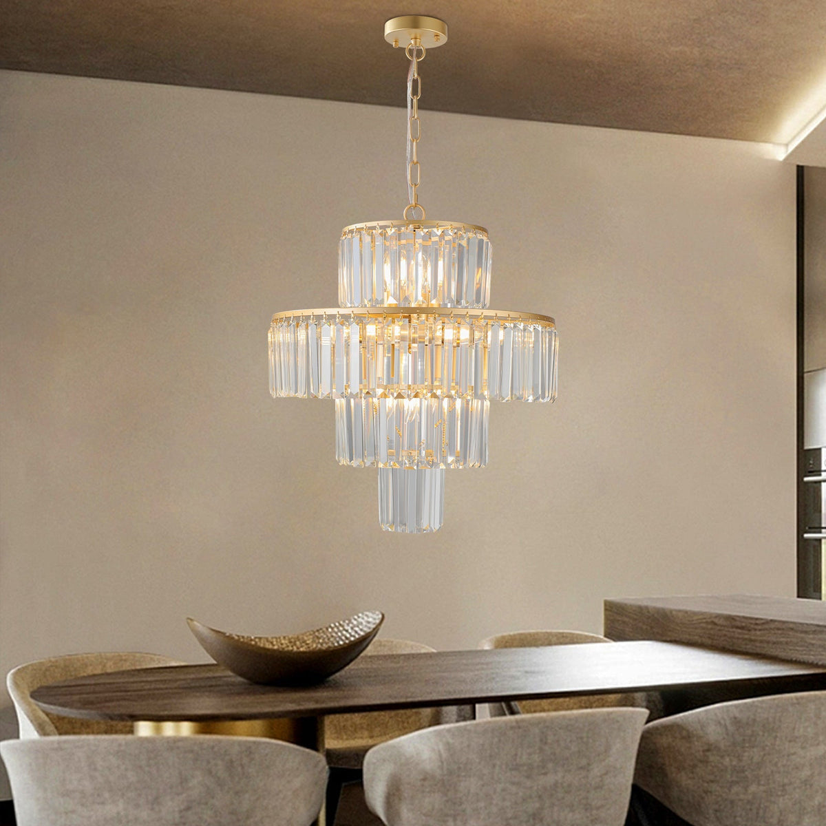 20' Modern Crystal Chandelier with 4-Tier Design - Gold