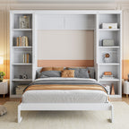 Murphy Bed With Desk and Bookshelf with Solid Pine Wood - White