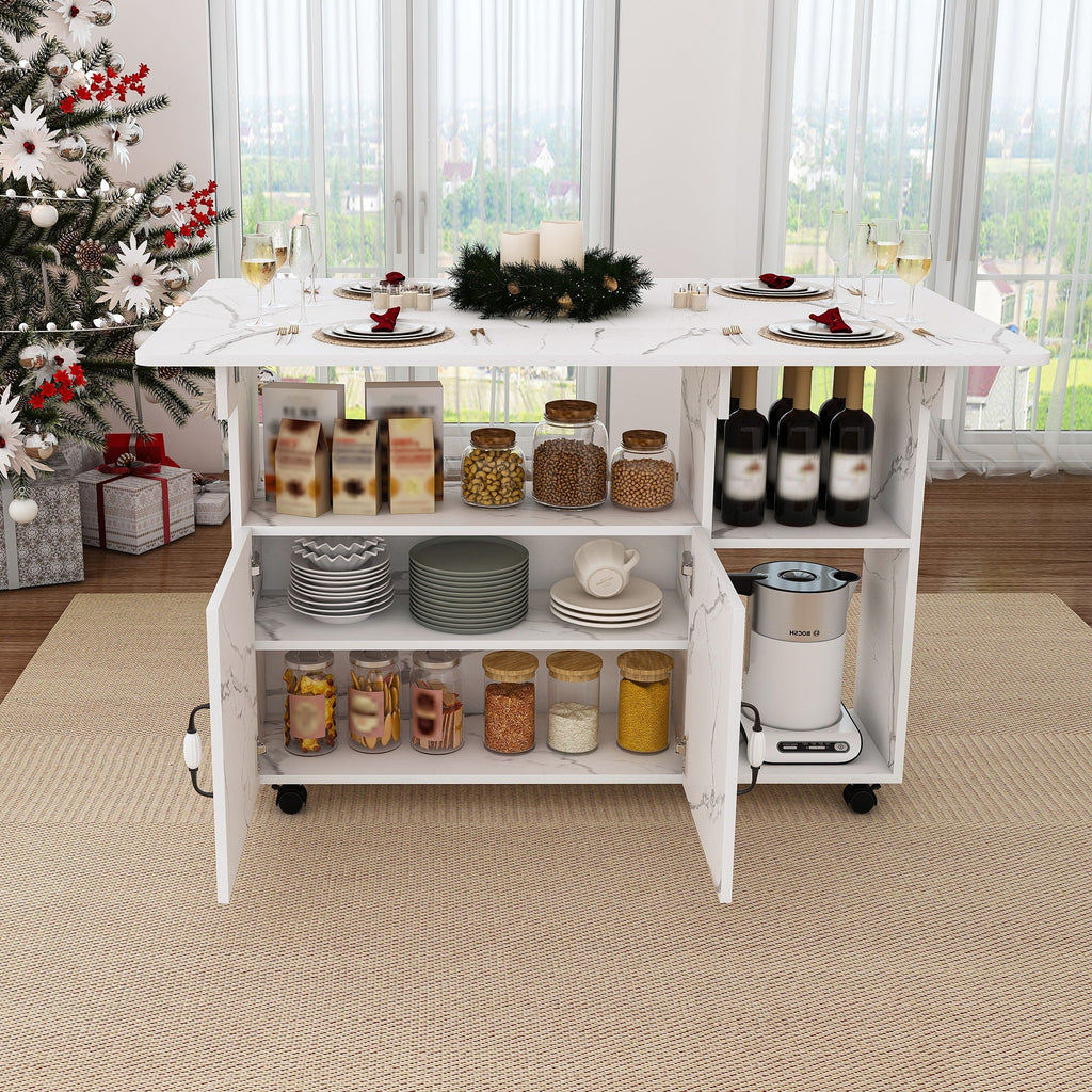Multi Functional Folding Table with Storage Shelves and Wheels - Light Brown or Dark Brown