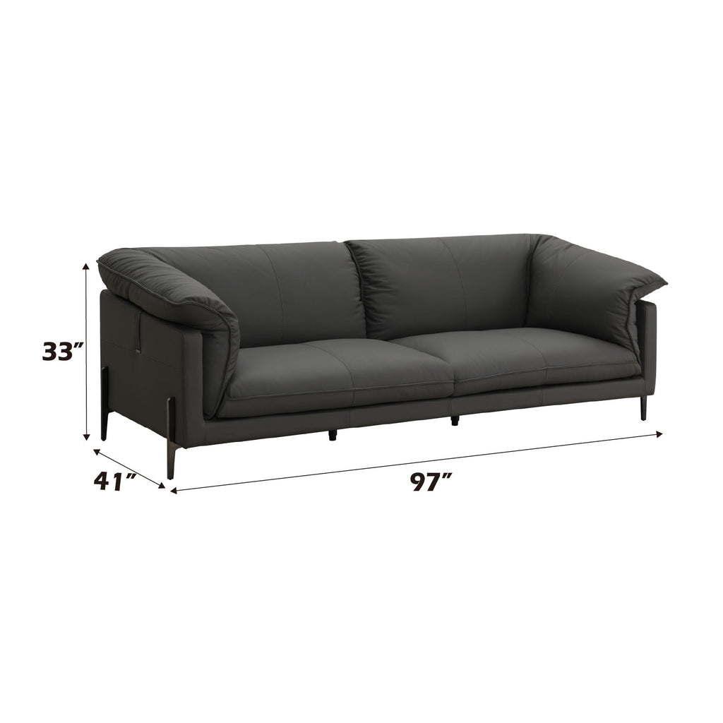 Top Grain Leather Stationary Sofa with Memory Foam Cushions - Black