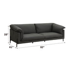 Top Grain Leather Stationary Sofa with Memory Foam Cushions - Black