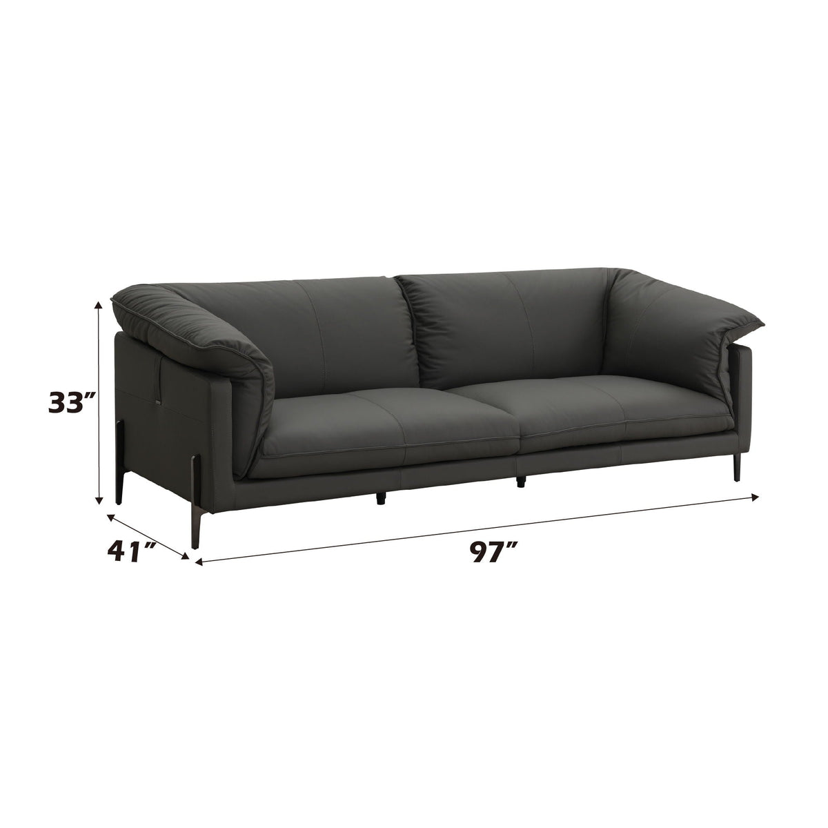 Top Grain Leather Stationary Sofa with Memory Foam Cushions - Black