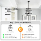 4 Light Metal Lantern Pendant Light with Adjustable Height - Black or Gold