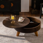 Round Retro Coffee Table with Solid Wood Legs