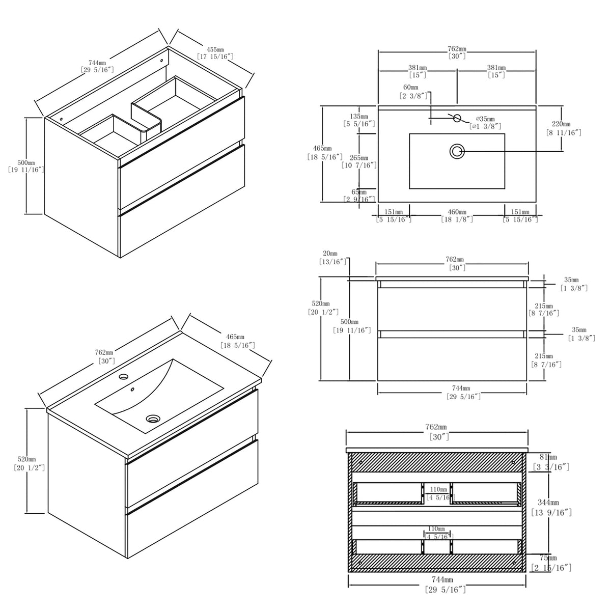 30 Inch Floating Bathroom Vanity with Soft-Close Drawer and Ceramic Sink - Multiple Colors